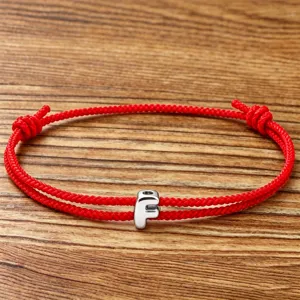 Red string alphabet bracelet with silver charm, lucky braided couple jewelry for men and women.