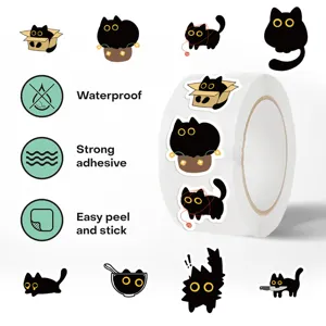 500pcs rouleau mignon chat noir autocollants étanches enfants récompense étiquettes autocollant