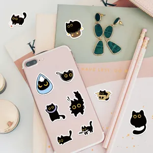 Autocollants mignons de chat noir, stickers de dessin animé pour coque de téléphone et carnet.