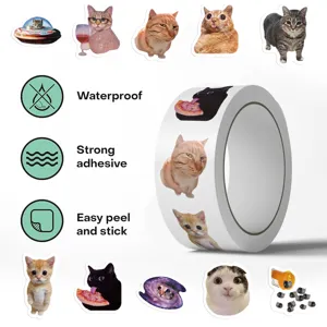 Leuke katten roll stickers 500 stuks waterdicht grappige huisdier meme labels voor kids