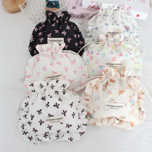 Bonita bolsa de almacenamiento con cordón floral lazo corazón bolsillo plisado