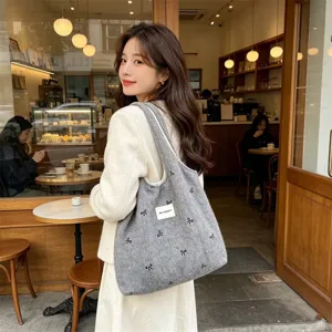 Koreaanse stijl wollen strik borduurwerk schoudertas tote tas modieuze handtas vrouwen
