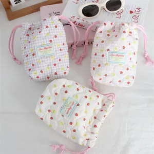 Quilted drawstring camera bag for Polaroid cute storage pouch portable cotton pouch