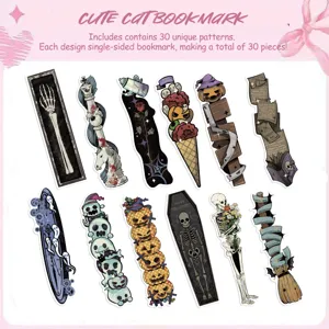 Vintage Halloween themed bookmarks detail showing unique gothic skull and pumpkin bookmark designs.
