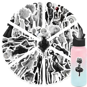 50 Pcs Autocollants Photographie Monochrome Surréaliste Étanches Art Noir Blanc DIY