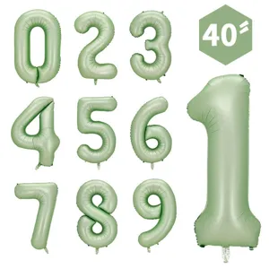 Detailanzeige der olivgrünen 40-Zoll-Aluminiumfolien-Zahlenballons von 0 bis 9