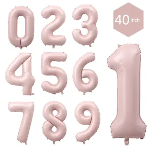 Ein komplettes Set 40-Zoll mattrosa Zahlenfolienballons für die Geburtstagsfeierdekoration