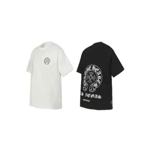 Chrome Hearts style horseshoe print details on premium black and white pocket T-shirts
