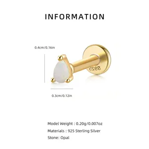 Detail view of S925 sterling silver opal stud earring with size and material information