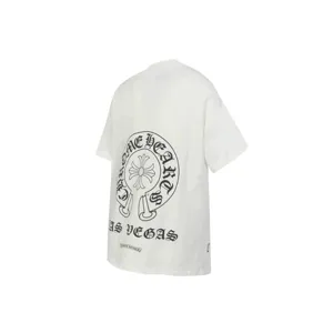 White Chrome Hearts style t-shirt featuring back horseshoe logo and Las Vegas print