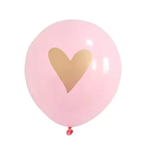 Pink thickened latex balloon with gold heart print for birthday and wedding party decor