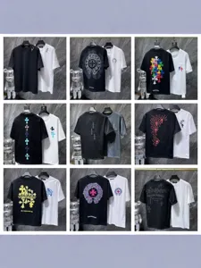 Men Embroidered Cotton T-Shirt Horseshoe Cross Graphic Loose Fit Short Sleeve Gothic Streetwear Casual Top