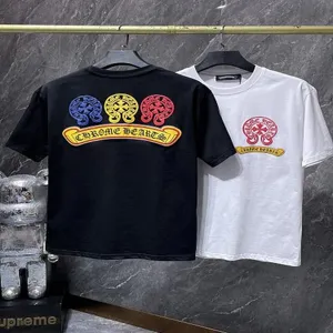Streetwear Chrome Hearts style horseshoe logo print short sleeve cotton T-shirts in black and white