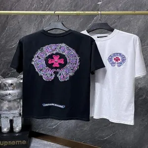 Chrome Hearts style t-shirts with gothic horseshoe and cross print in black and white