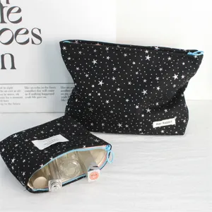 Black star cosmetic bag large capacity portable makeup pouch stylish travel zipper storage bag