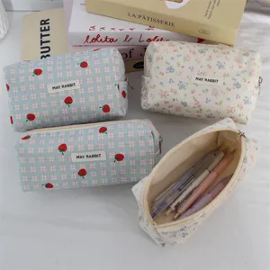 Estuche maquillaje pana flores fresa gran capacidad bolsa lápices bonita papelería