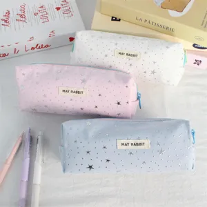 Schattig canvas etui met zilveren sterpatronen, stijlvolle briefpapier opbergtas voor studenten.