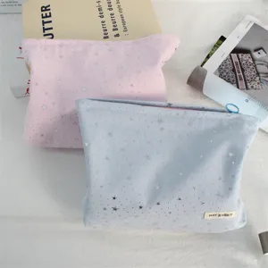 Silver star sequin cosmetic bag large capacity portable makeup storage pouch for travel.