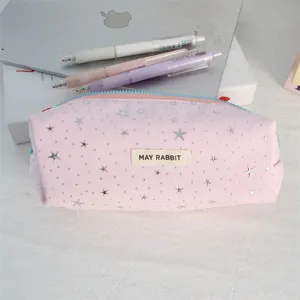 Roze etui met schattige zilveren sterren esthetische schrijfwaren organisator
