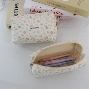 Estuche floral de pana bolsa cosmetica lindo organizador de utiles escolares lindo.