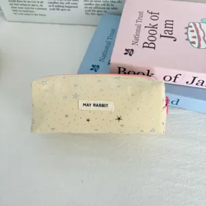 Schattig geel sterren canvas etui met rits voor schoolbenodigdheden en pennen.