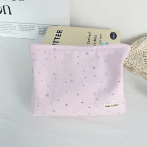 Pink star sequin makeup bag large capacity portable cosmetic pouch travel organizer for women