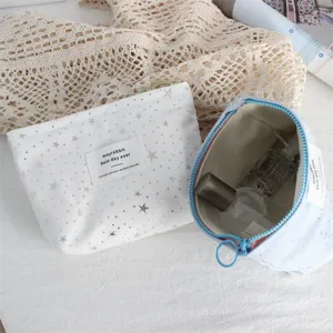 Ins silver star sequin cosmetic bag, large capacity portable skincare storage pouch.