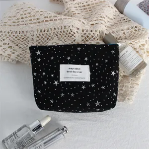 Black silver star sequin cosmetic bag portable travel makeup pouch large capacity toiletry bag