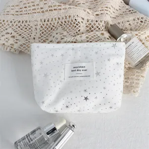 Ins style silver star sequin cosmetic bag, large capacity portable makeup storage pouch.
