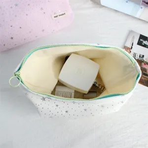 Silver star sequin cosmetic bag large capacity portable makeup pouch for daily travel storage.