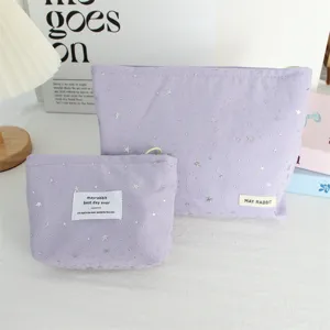 Purple star sequin makeup bag set portable cosmetic storage pouch cute travel organizer