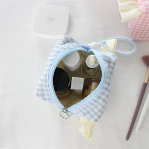 Bolsa cosmética de caramelo a cuadros azules bonita bolsa de maquillaje estuche portátil