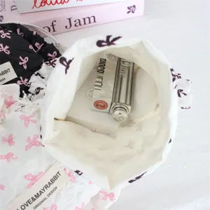 Bolsa de almacenamiento con cordón plisado con estampado de lazo bonito para cosméticos