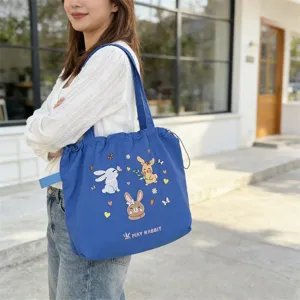 Borsa shopper coreana carina con coniglio ricamato, grande borsa a spalla da donna per lavoro.