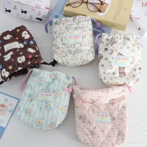 Bolsa de almacenamiento acolchada cordón bolsa de cámara oso floral suave organizador antipolvo
