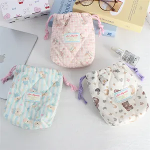 Bolsa de almacenamiento acolchada de algodón con cordón lindo diseño de oso organizador de cámara