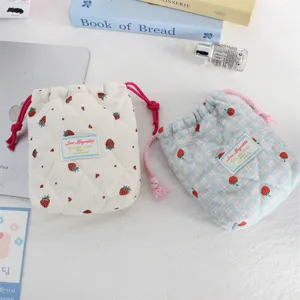 Bolsa con cordón de algodón acolchado estilo ins lindo almacenamiento de fresa organizador