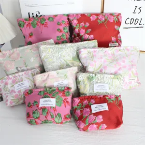 Borsa per Cosmetici Floreale in Rilievo Rétro Jacquard Organizzatore da Viaggio Portatile Grande Capacità Porta Trucchi Donna