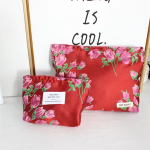 Set di borsa cosmetica floreale vintage, custodia portatile di grande capacità per viaggi.
