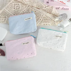 Portable glitter star cosmetic pouch canvas makeup storage bag multi-color daily organizer.