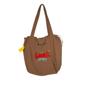 Nuevo bolso de hombro bordado de cereza informal de gran capacidad tote cordón para estudiantes