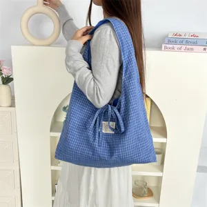 Chique vintage ruit schoudertas, casual grote shopper tote tas voor dagelijkse modestijl.