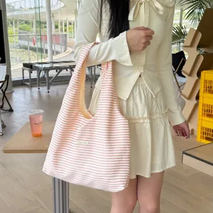 Striped shoulder bag summer casual lightweight vest bag large capacity daily shopping tote bag