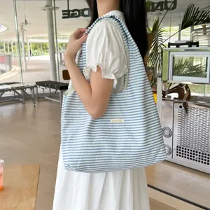 Minimalist striped shoulder bag, lightweight summer casual vest bag, large capacity daily tote.