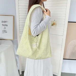Vintage ruitjes omkeerbare vesttas, casual grote capaciteit schoudertas shopper.
