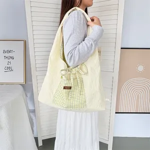 Casual vintage ruitjes patchwork shopper, grote capaciteit schoudertas voor dagelijks gebruik.