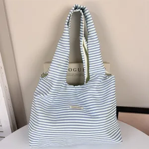 Casual striped shoulder tote bag, large capacity stylish summer casual shopping handbag.