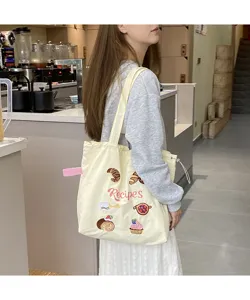 Sac cabas en toile pour femme, élégant sac à bandoulière mignon brodé grande capacité