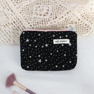 Black silver star sequin coin purse mini makeup pouch portable zipper storage bag detail