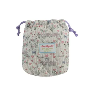 Bolsas de almacenamiento acolchadas con cordones florales Ins bolsa de conejito suave